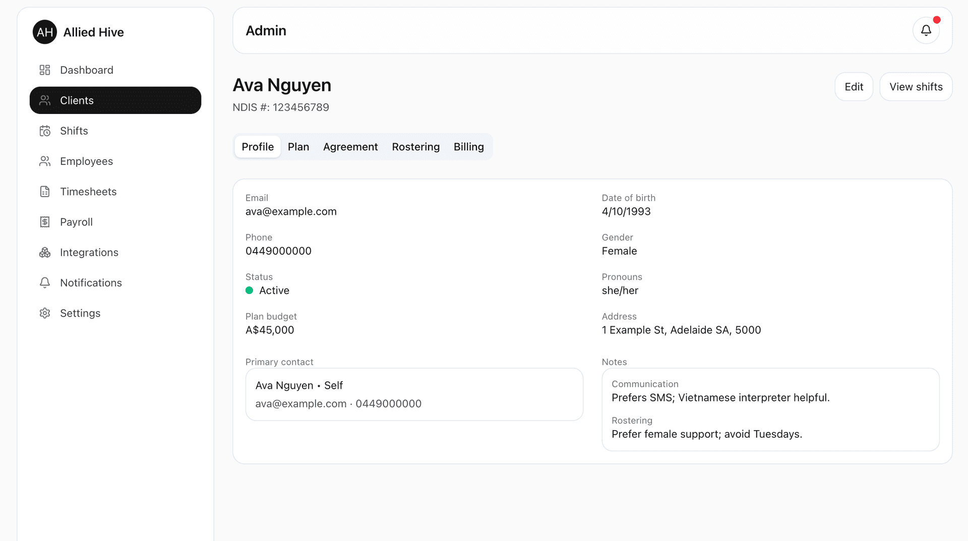 Shift Management desktop